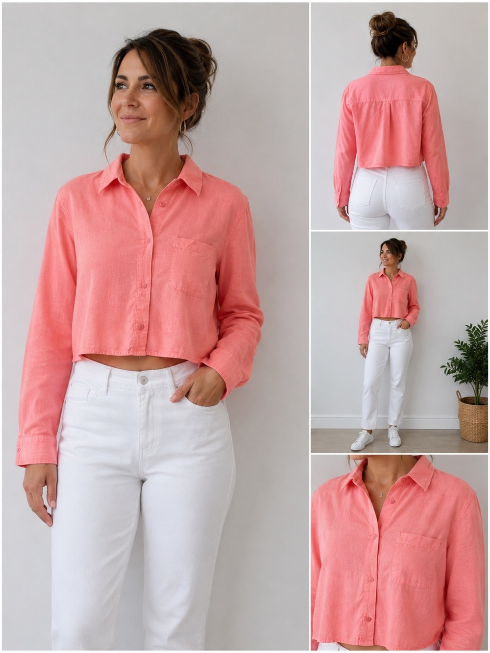 Universal Thread Coral Pink Cropped Button-Down Shirt